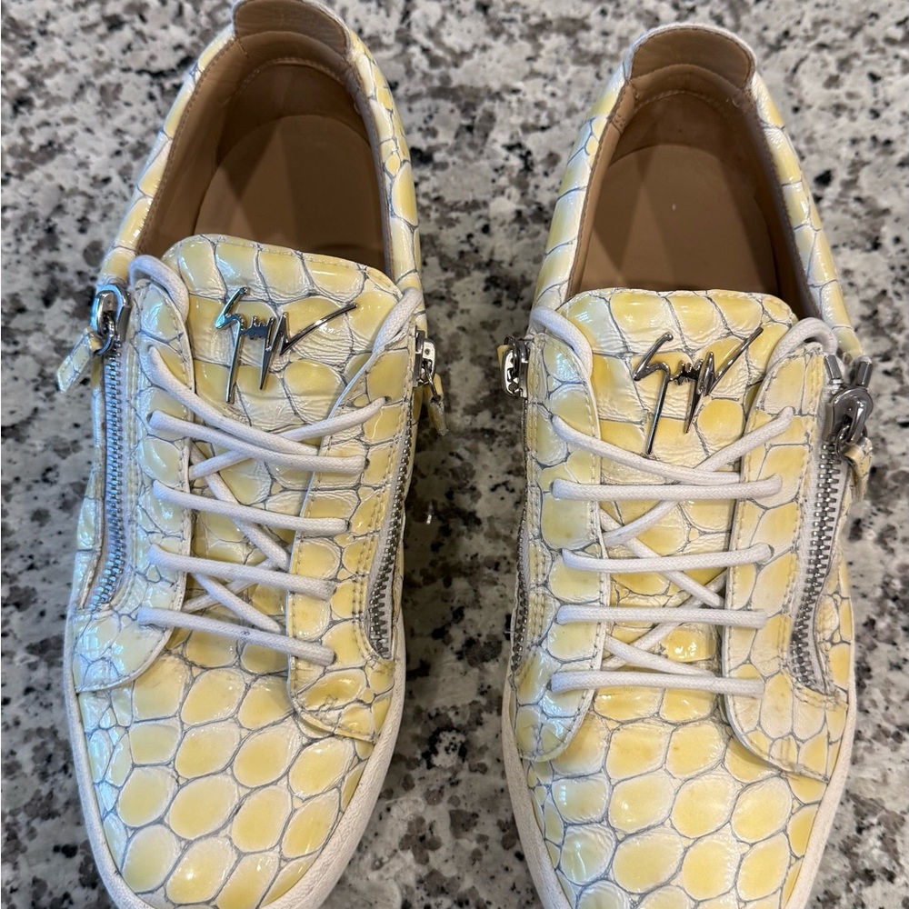 Giuseppe Zanotti Yellow Croc-Embossed Low Top Sneakers